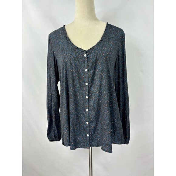Dolan Anthropologie Marilyn Blouse Top Dark Blue Grey Black Animal Leopard Print - Picture 4 of 11